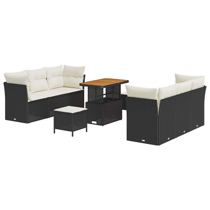 Gartensofa-set mit Kissen 9 pcs Schwarz und Creme Poly-Rattan