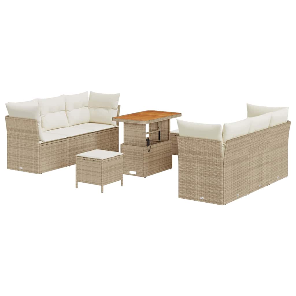vidaXL Gartensofa-set mit Kissen 9 pcs Beige und Creme Poly-Rattan
