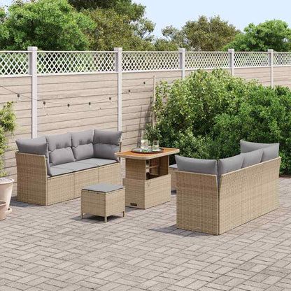 Gartensofa-set mit Kissen 9 pcs Beige und Hellgrau Poly-Rattan