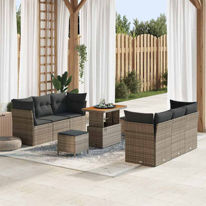 vidaXL Salon de jardin avec coussins 9 pcs Gris Résine tressée
