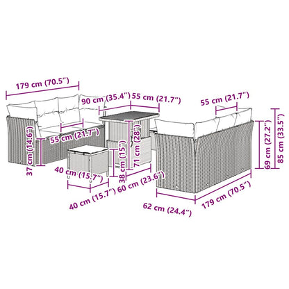 vidaXL Salon de jardin avec coussins 9 pcs Gris Résine tressée