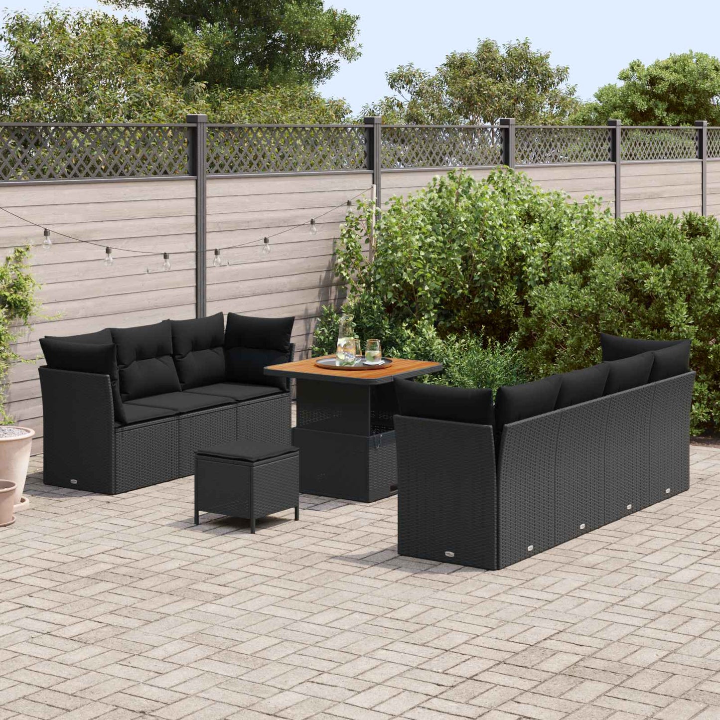Garten-Sofa-Set mit Kissen mit Speicher 10 pcs Schwarz