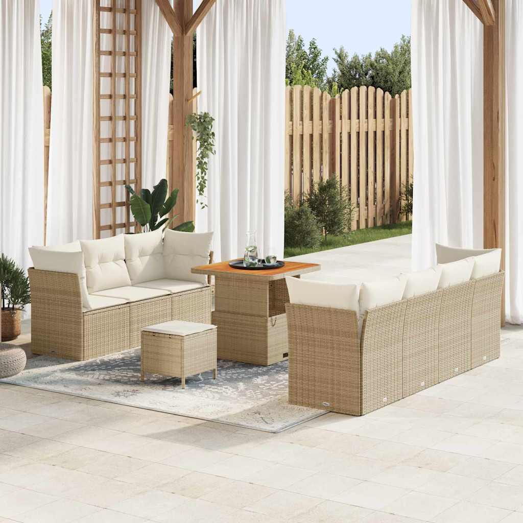 Garten-Sofa-Set mit Kissen mit Speicher 10 pcs Beige und Creme