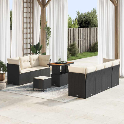 Garten-Sofa-Set mit Kissen 10 pcs Schwarz und Creme