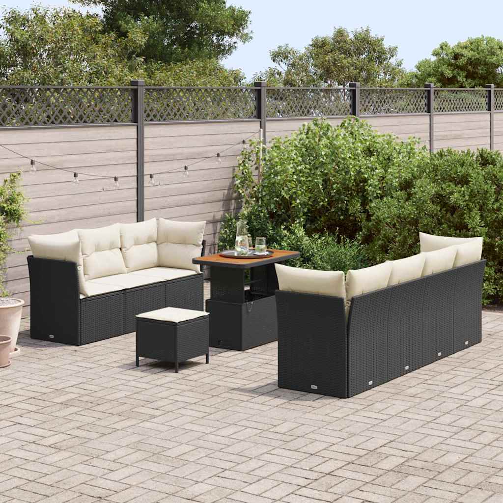 Garten-Sofa-Set mit Kissen 10 pcs Schwarz und Creme