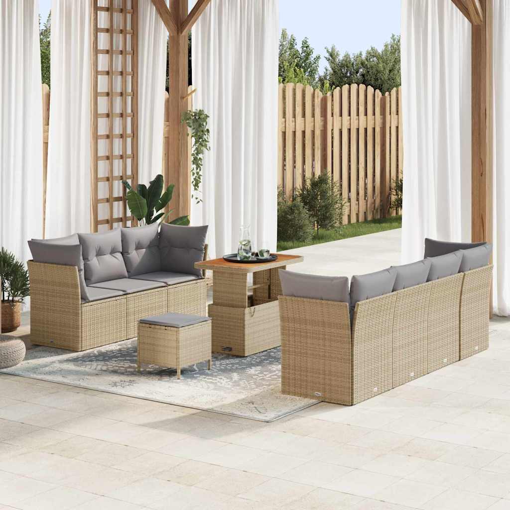 Garten-Sofa-Set mit Kissen 10 pcs Beige und Hellgrau