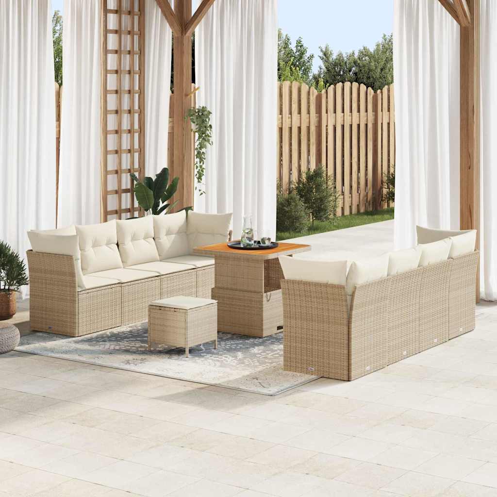 Garten-Sofa-Set mit Kissen mit Speicher 11 pcs Beige und Creme