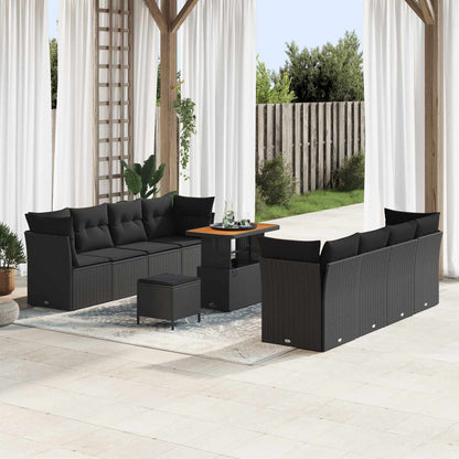 Gartensofa-set mit Kissen 11 pcs Schwarz Poly-Rattan