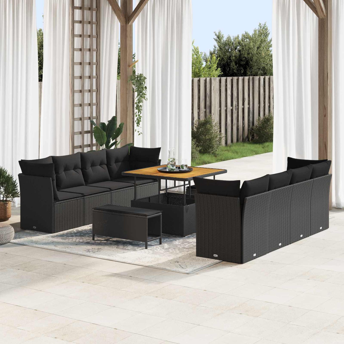Gartensofa-set mit Kissen 11 pcs Schwarz Poly-Rattan