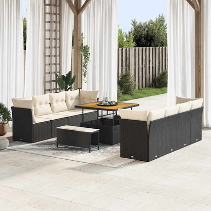 Gartensofa-set mit Kissen 11 pcs Schwarz und Creme Poly-Rattan