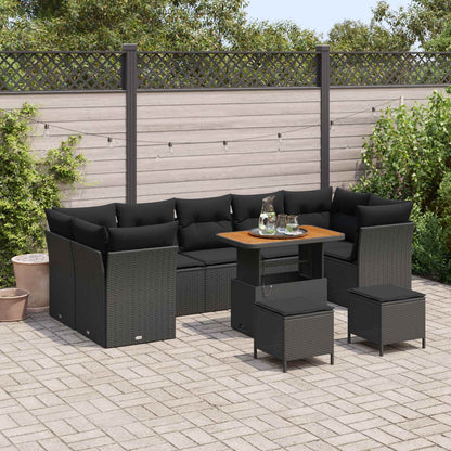Garten-Sofa-Set mit Kissen mit Speicher 10 pcs Schwarz