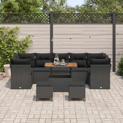Garten-Sofa-Set mit Kissen mit Speicher 10 pcs Schwarz