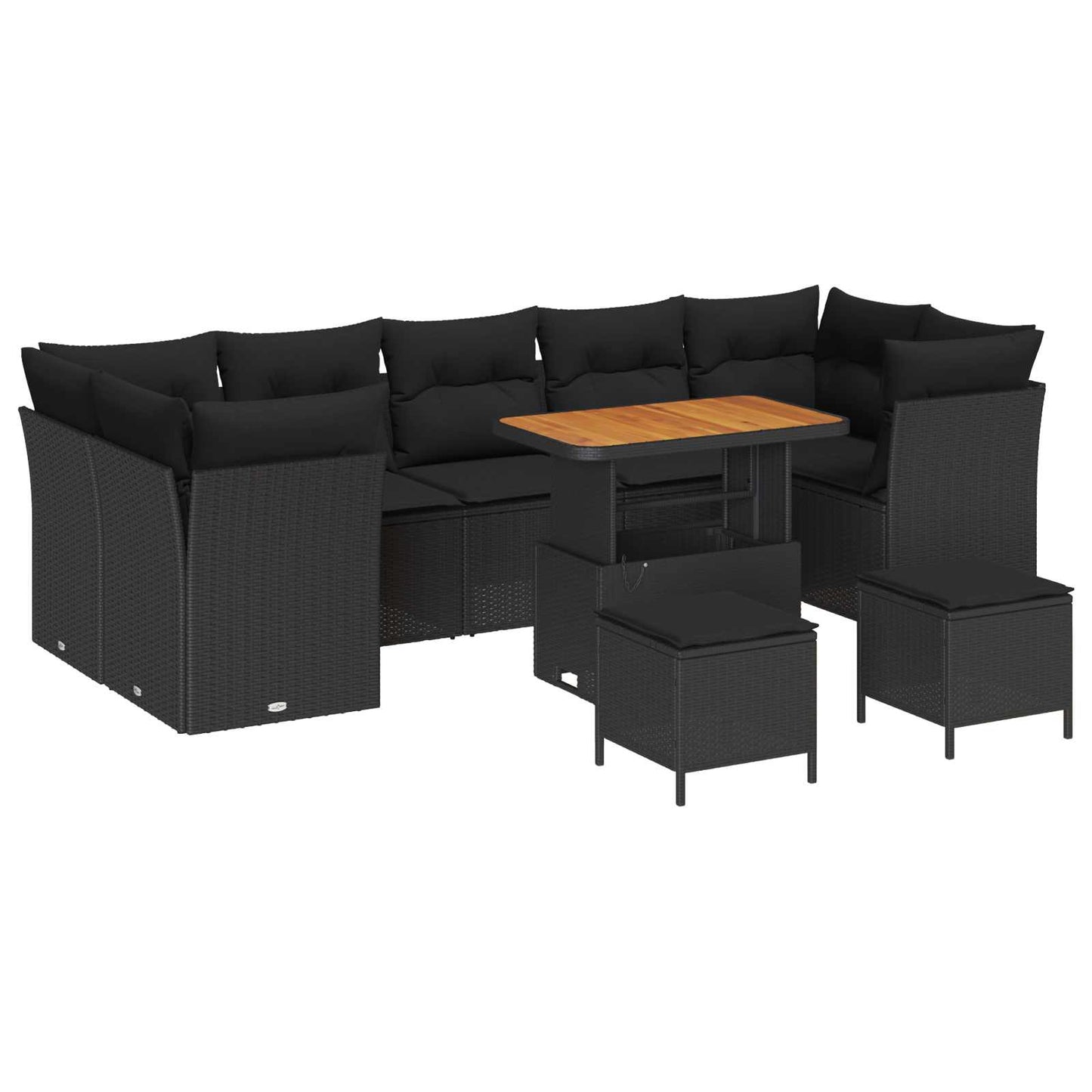 Garten-Sofa-Set mit Kissen mit Speicher 10 pcs Schwarz