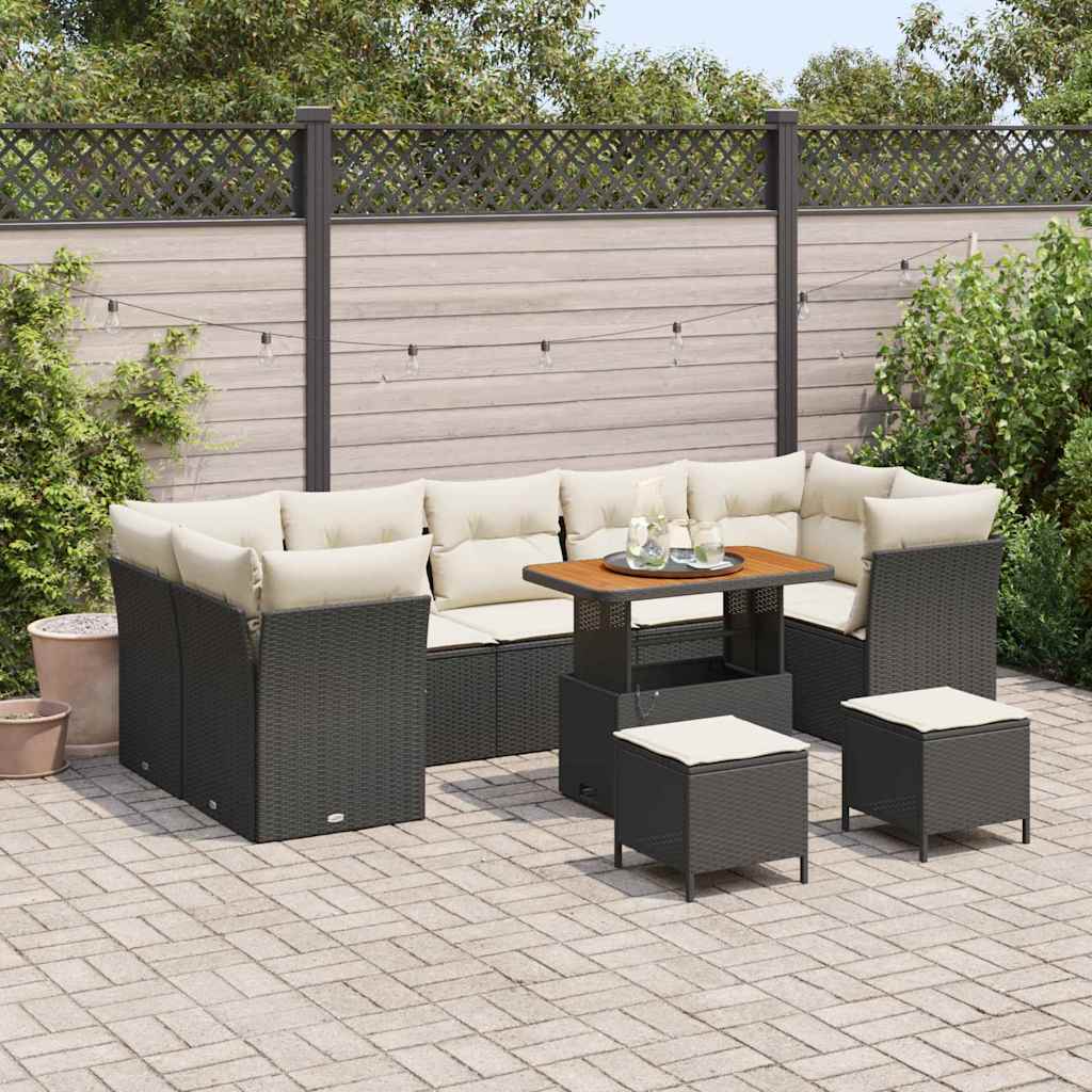 Garten-Sofa-Set mit Kissen 10 pcs Schwarz und Creme