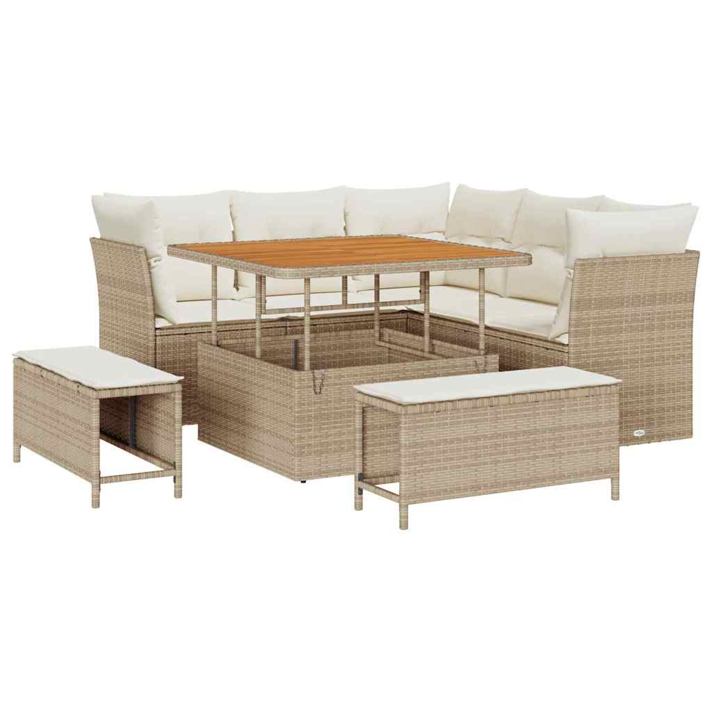 Garten-Sofa-Set mit Kissen mit Speicher 8 pcs Beige und Creme