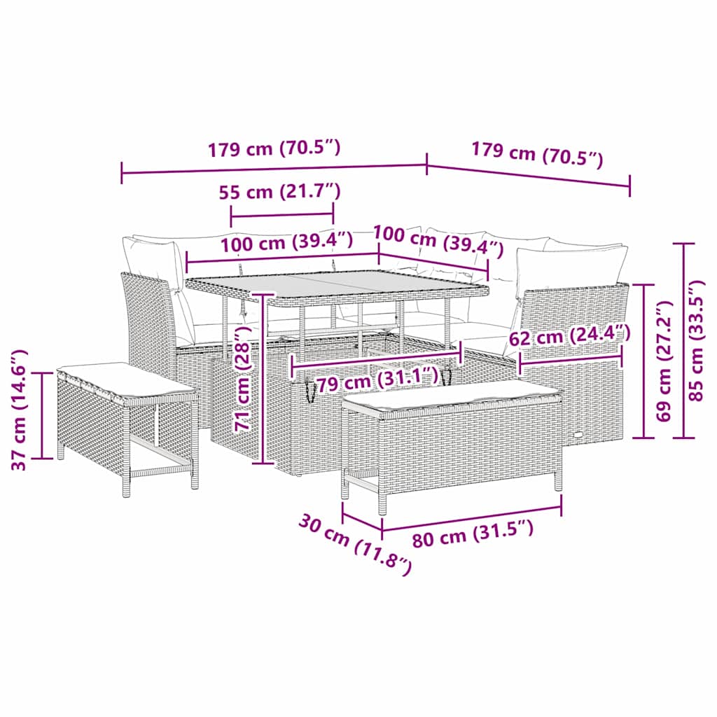 vidaXL Ensemble de canapés de jardin avec coussins et rangements 8 pcs Beige et Crème