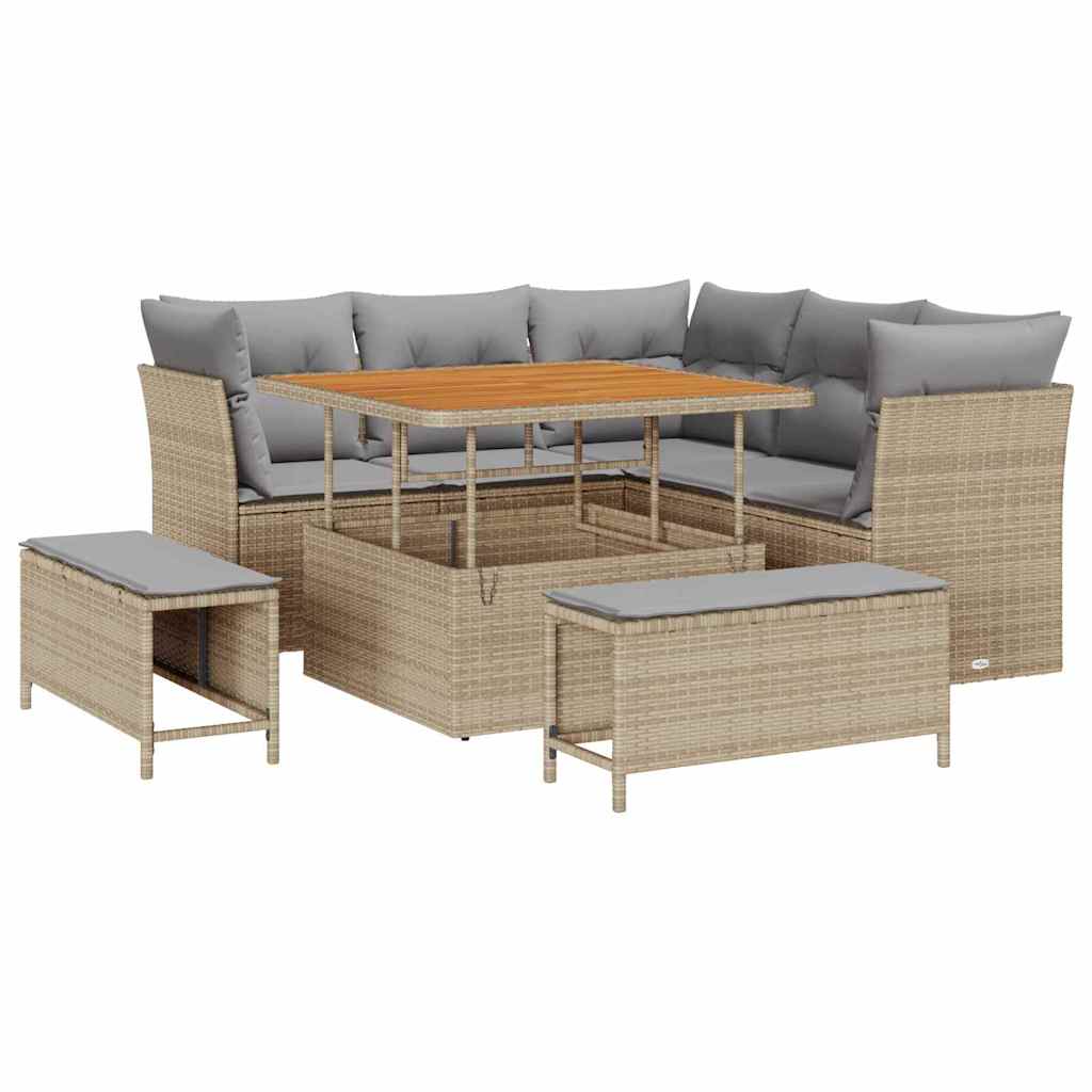 Garten-Sofa-Set mit Kissen 8 pcs Beige und Hellgrau
