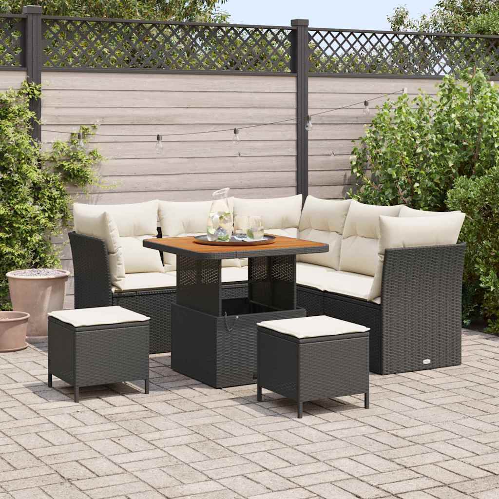 vidaXL Salon de jardin avec coussins et rangement 8 pcs Noir et crème