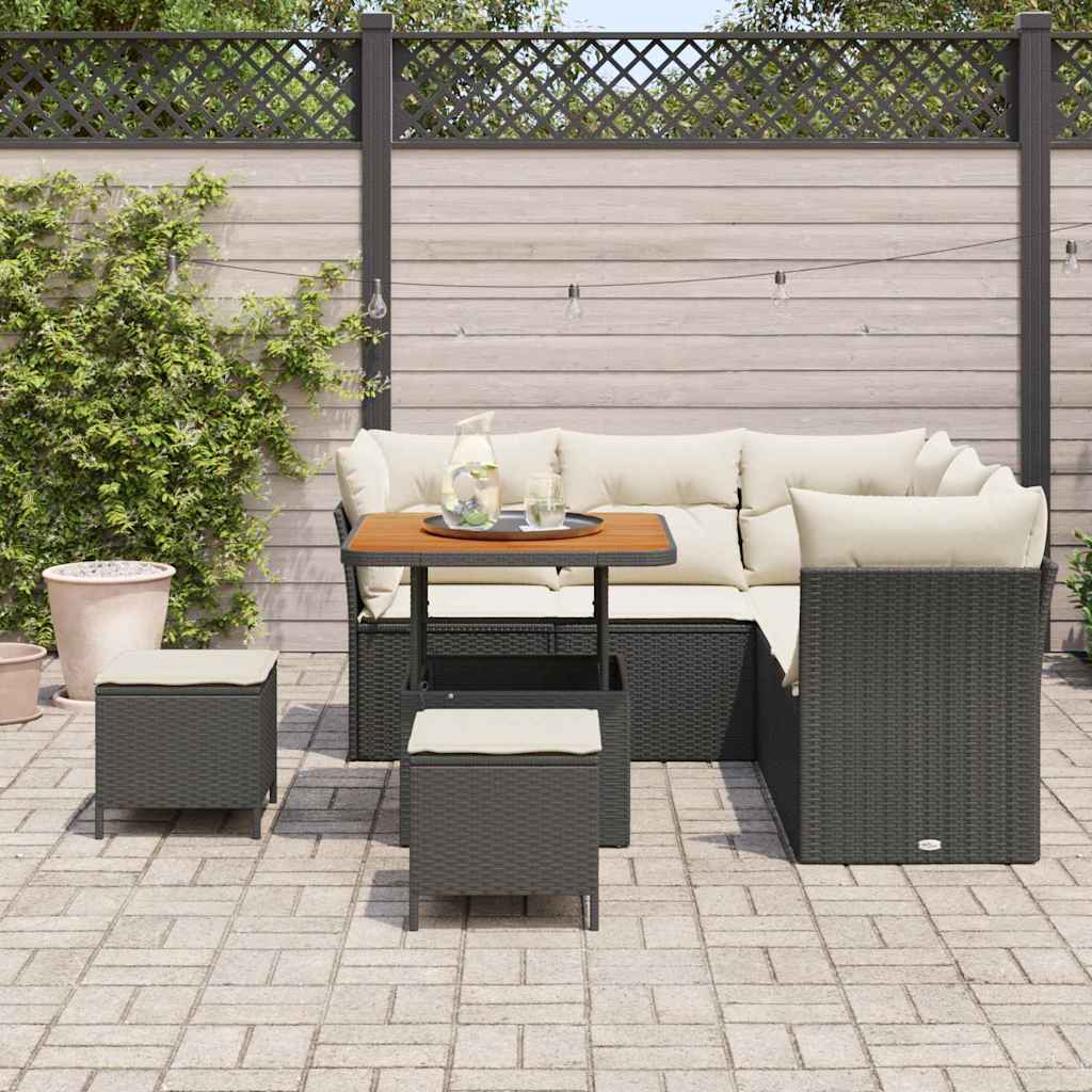 vidaXL Salon de jardin avec coussins et rangement 8 pcs Noir et crème