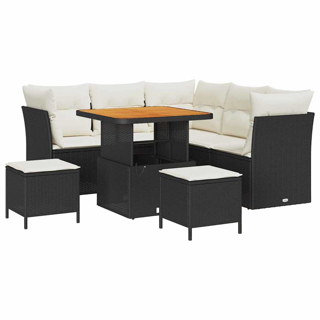 vidaXL Salon de jardin avec coussins et rangement 8 pcs Noir et crème