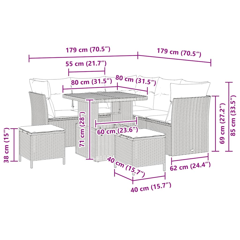 vidaXL Salon de jardin avec coussins et rangement 8 pcs Noir et crème
