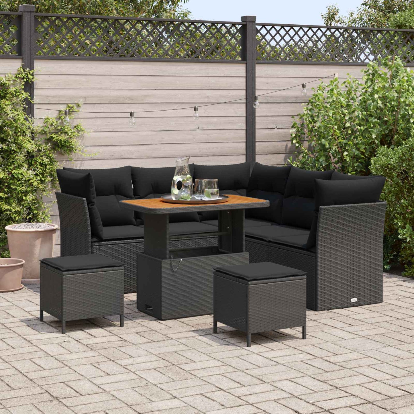 vidaXL Ensemble de canapés de jardin avec coussins et rangements 8 pcs Noir