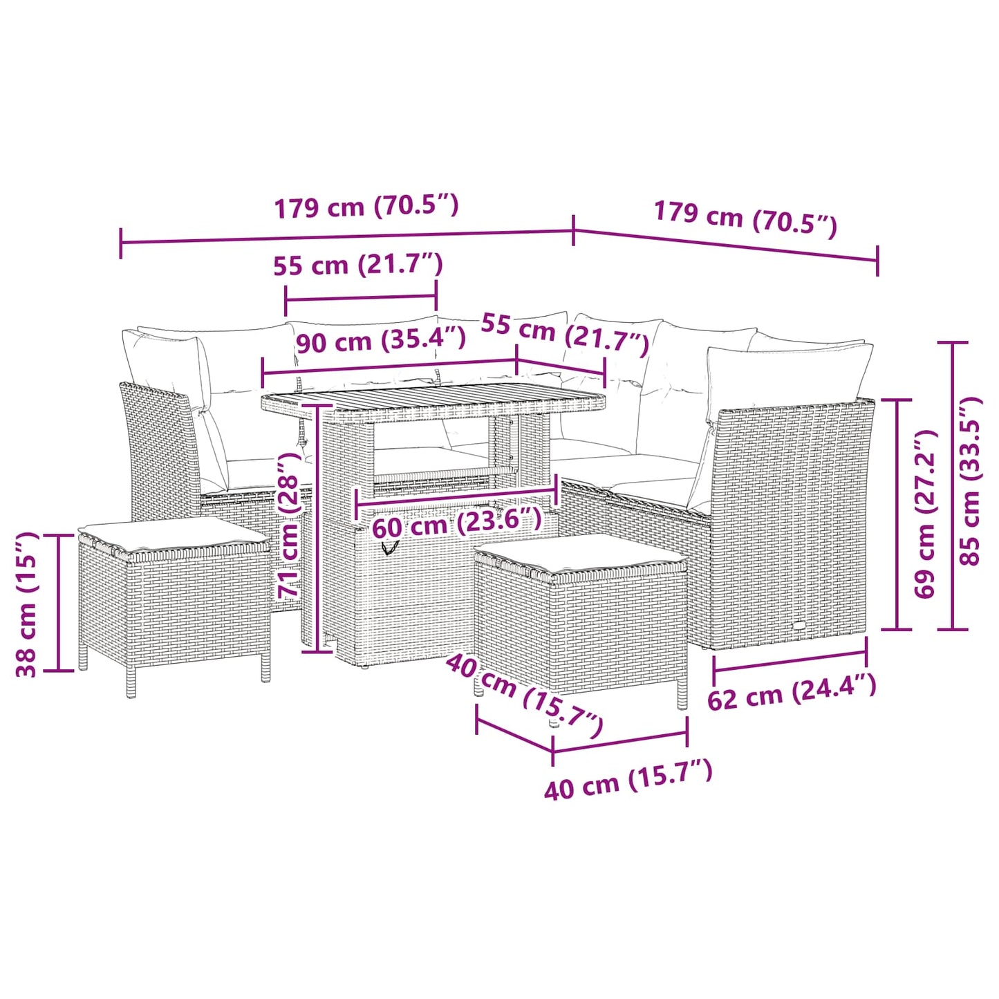 vidaXL Ensemble de canapés de jardin avec coussins et rangements 8 pcs Noir