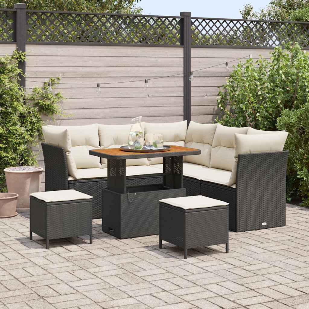 Garten-Sofa-Set mit Kissen mit Speicher 8 pcs Schwarz und Creme