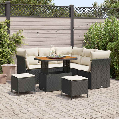 Garten-Sofa-Set mit Kissen mit Speicher 8 pcs Schwarz und Creme