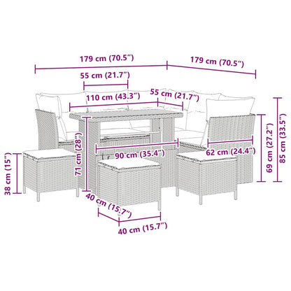 vidaXL Garten-Sofa-Set mit Kissen 9 pcs Beige und Hellgrau