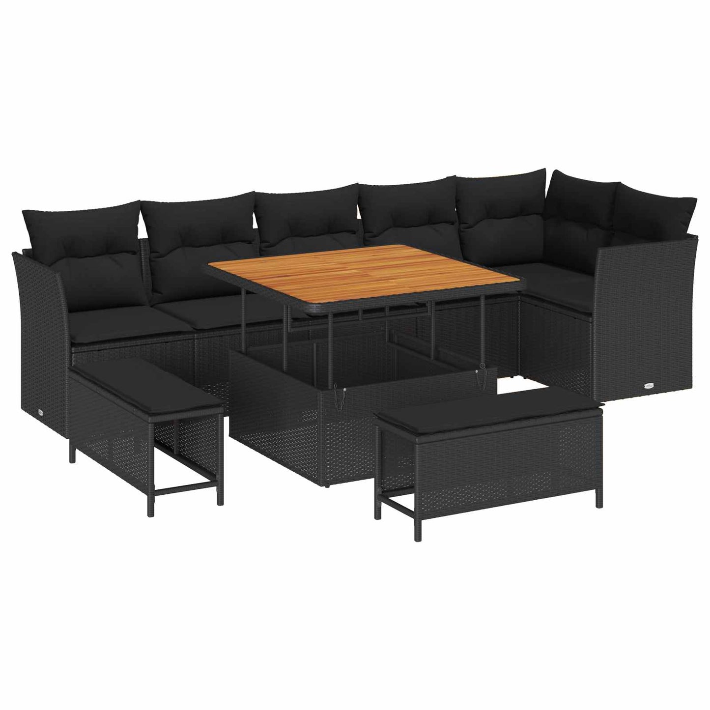 vidaXL Garten-Sofa-Set mit Kissen mit Speicher 9 pcs Schwarz