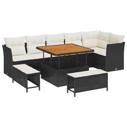 vidaXL Garten-Sofa-Set mit Kissen mit Speicher 9 pcs Schwarz und Creme