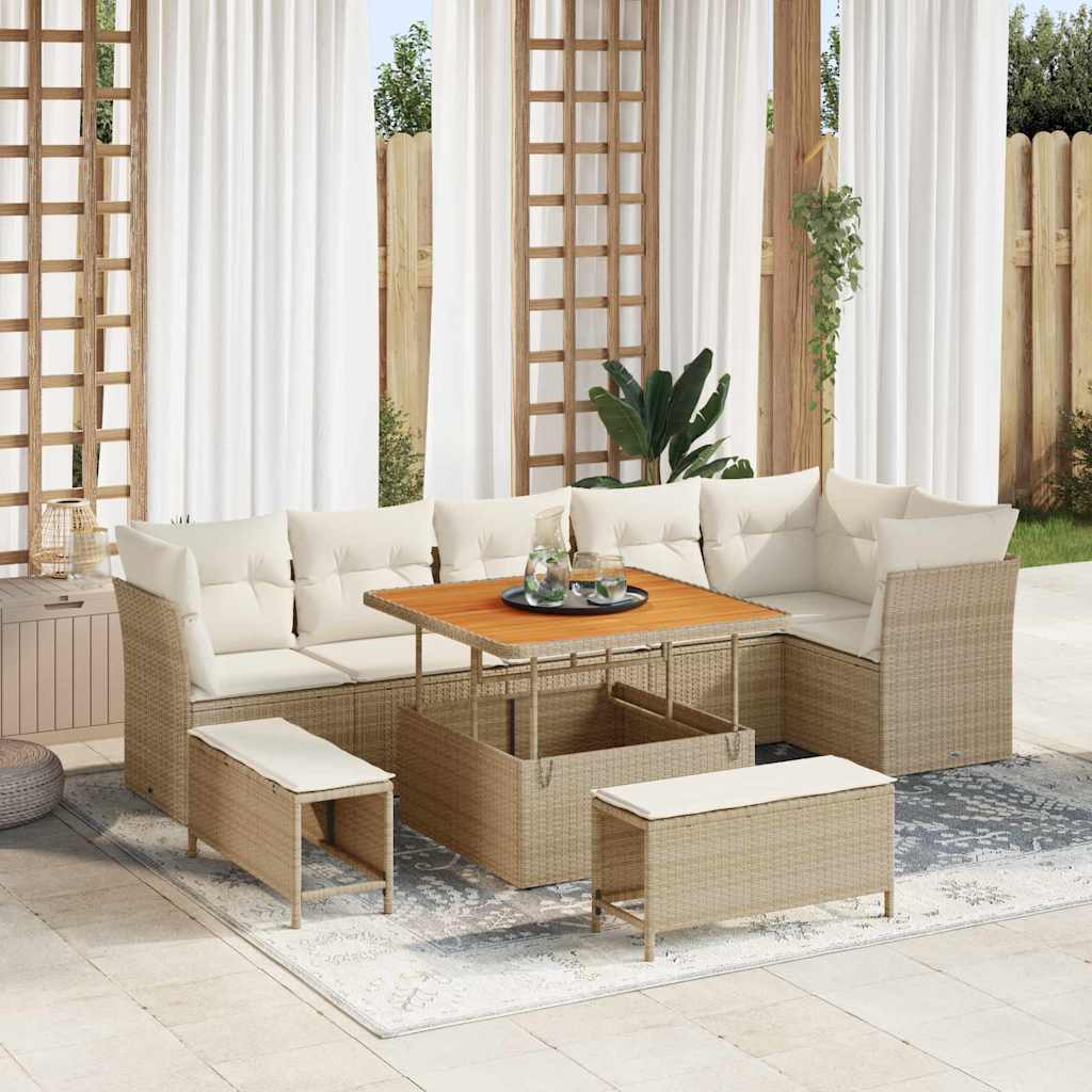 vidaXL Garten-Sofa-Set mit Kissen mit Speicher 9 pcs Beige und Creme