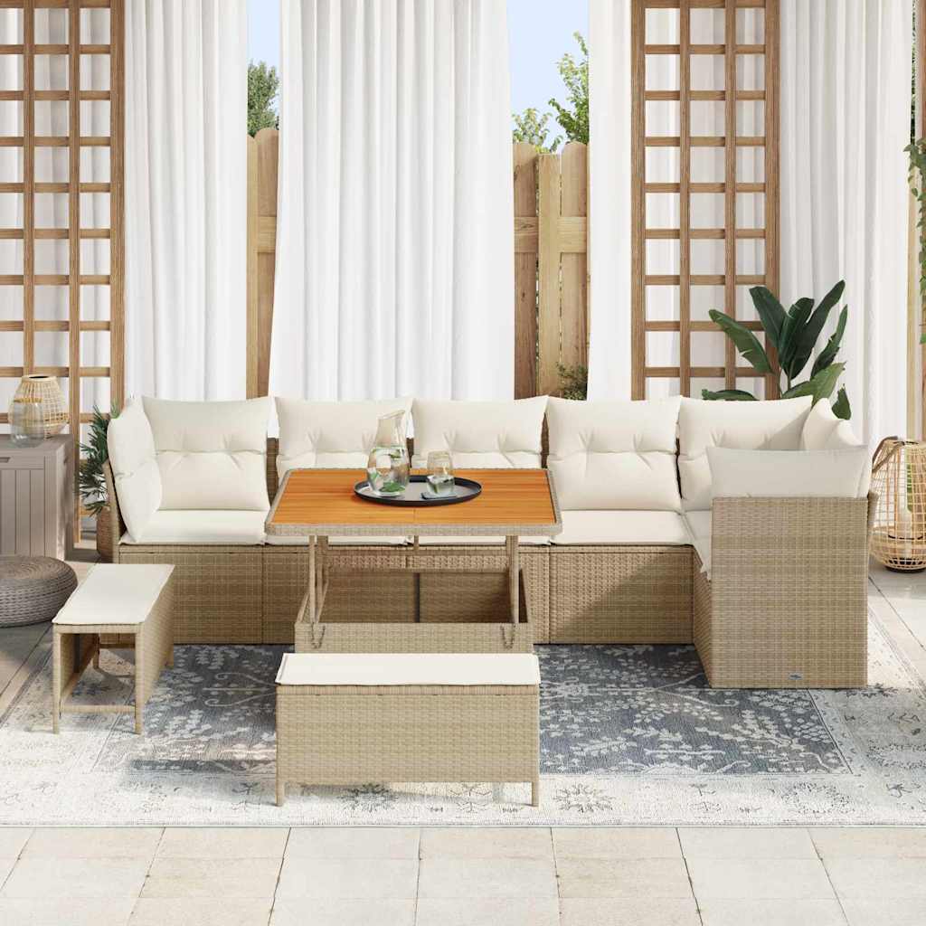 vidaXL Garten-Sofa-Set mit Kissen mit Speicher 9 pcs Beige und Creme