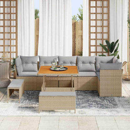 vidaXL Garten-Sofa-Set mit Kissen 9 pcs Beige und Hellgrau