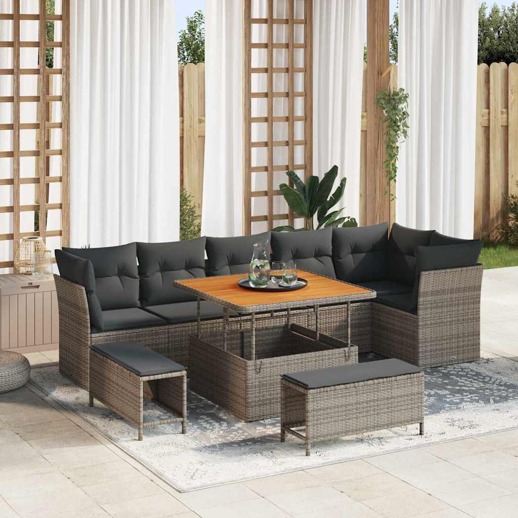 Garten-Sofa-Set mit Kissen mit Speicher 9 pcs Grau