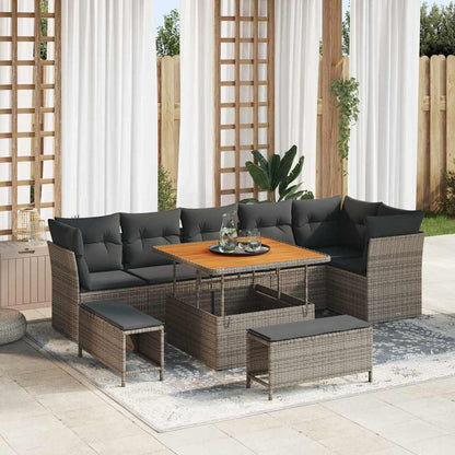 Garten-Sofa-Set mit Kissen mit Speicher 9 pcs Grau