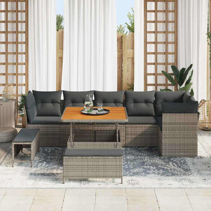 Garten-Sofa-Set mit Kissen mit Speicher 9 pcs Grau