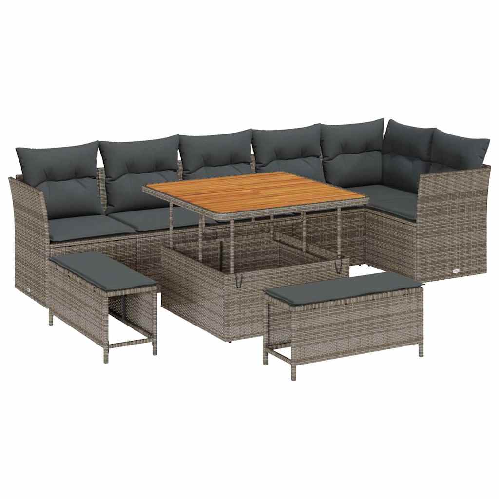 Garten-Sofa-Set mit Kissen mit Speicher 9 pcs Grau