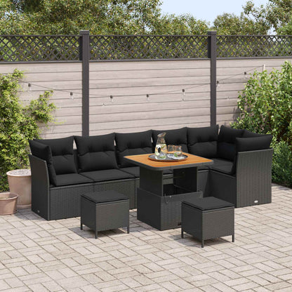 Garten-Sofa-Set mit Kissen mit Speicher 9 pcs Schwarz