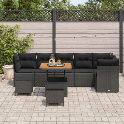 Garten-Sofa-Set mit Kissen mit Speicher 9 pcs Schwarz