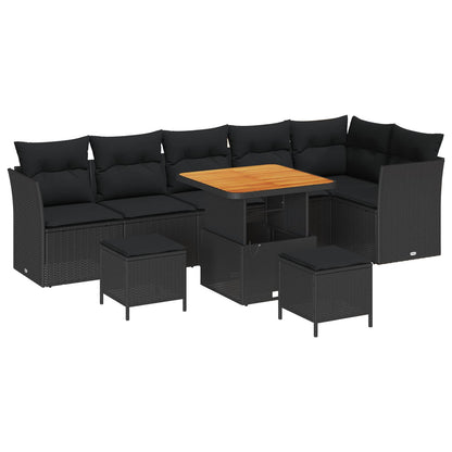 Garten-Sofa-Set mit Kissen mit Speicher 9 pcs Schwarz