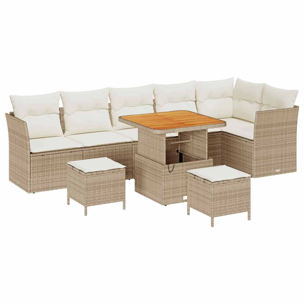 Garten-Sofa-Set mit Kissen mit Speicher 9 pcs Beige und Creme