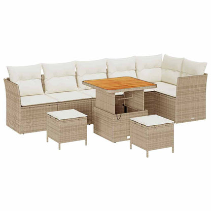 Garten-Sofa-Set mit Kissen mit Speicher 9 pcs Beige und Creme
