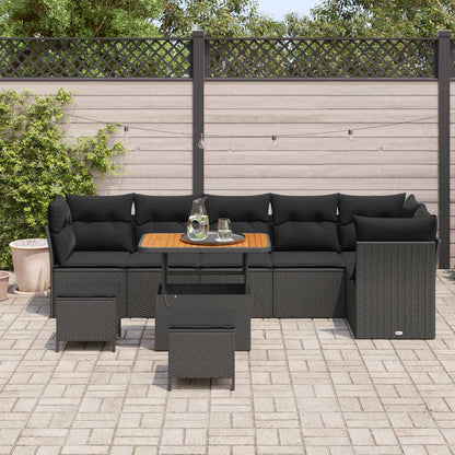 vidaXL Garten-Sofa-Set mit Kissen 9 pcs Schwarz 90 x 55 x 71 cm