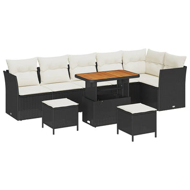 vidaXL Garten-Sofa-Set mit Kissen mit Speicher 9 pcs Schwarz und Creme