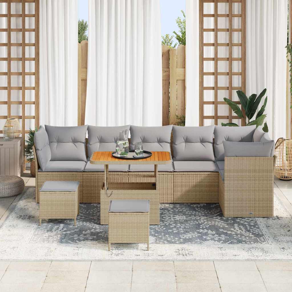 vidaXL Garten-Sofa-Set mit Kissen 9 pcs Beige und Hellgrau