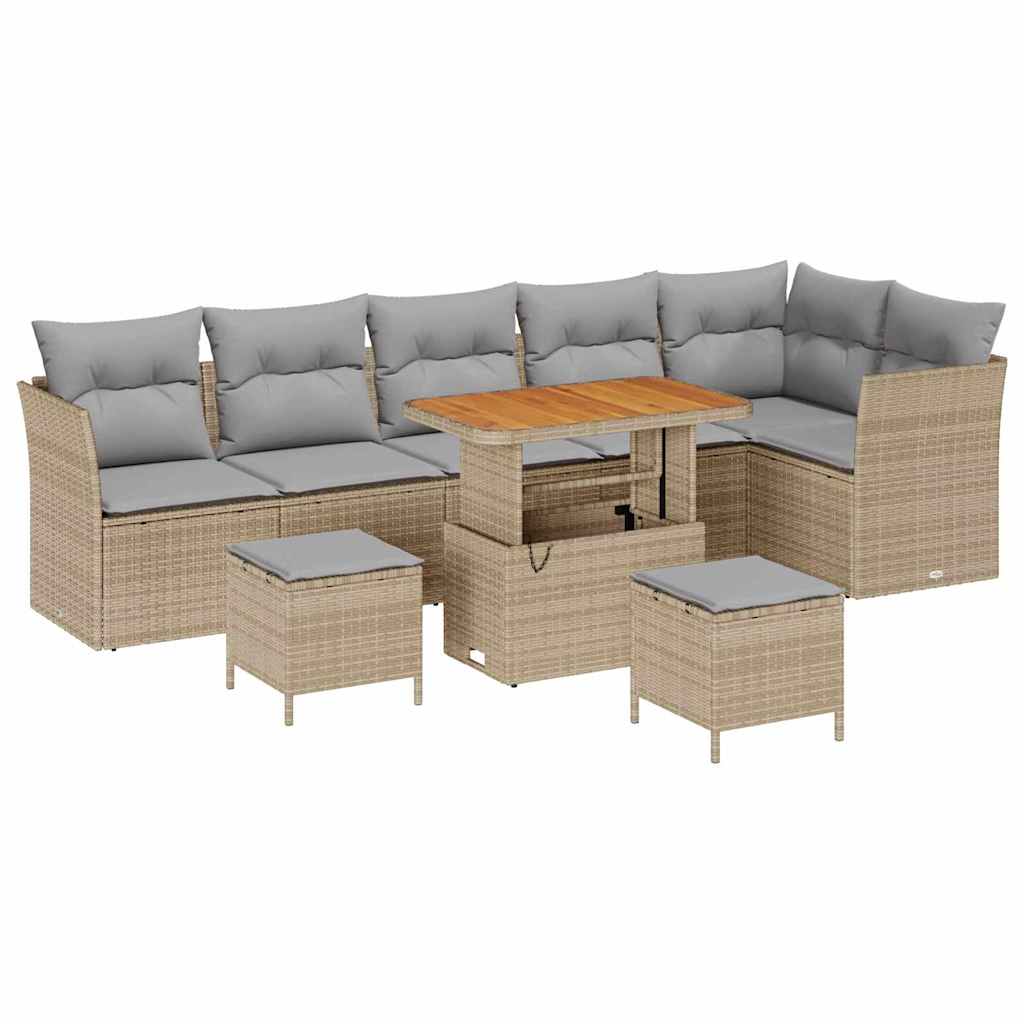 vidaXL Garten-Sofa-Set mit Kissen 9 pcs Beige und Hellgrau