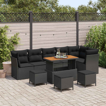 vidaXL Garten-Sofa-Set mit Kissen mit Speicher 10 pcs Schwarz