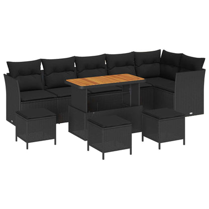 vidaXL Garten-Sofa-Set mit Kissen mit Speicher 10 pcs Schwarz
